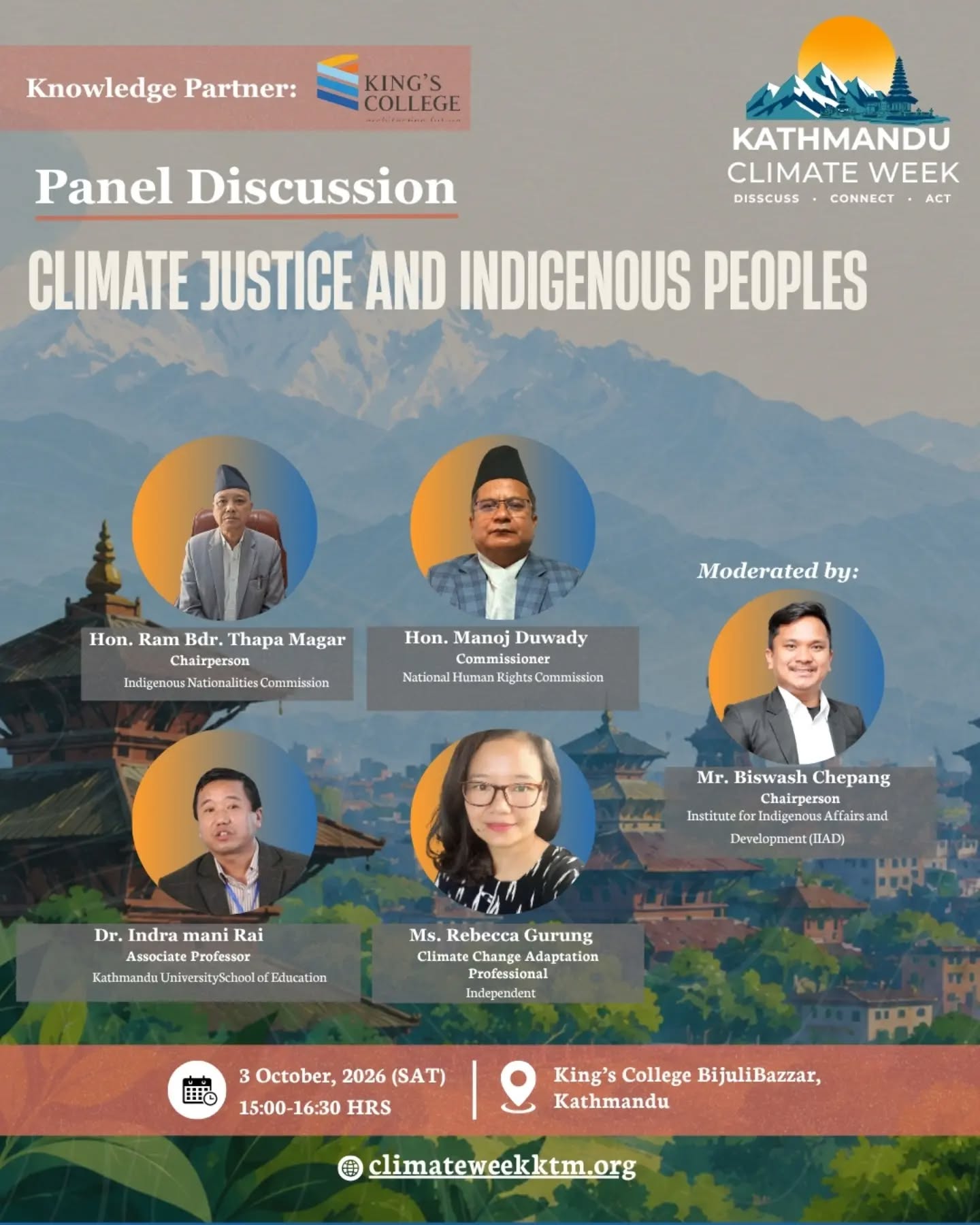 Flyer: Climate Justice and Indigenous Peoples, with speakers and moderator